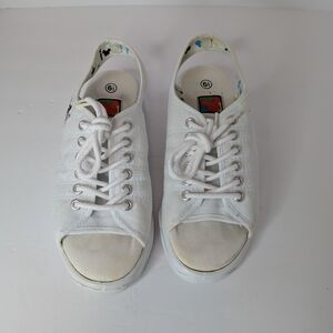 Mickey Mouse White Open-Toe Canvas Sneakers Size 6.5 Used Condition Laces